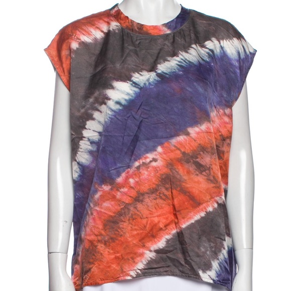 RAQUEL ALLEGRA Tie-Dye Print Crew Neck Blouse. XS, but could fit small or medium - Picture 4 of 6
